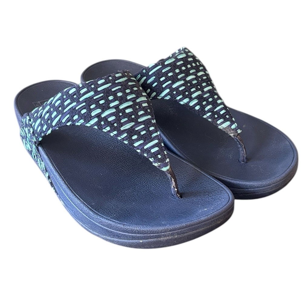 FitFlop Lulu Blue Geo-Webbing Toe-Post Thong Flip Flop Sandals Size‎ 6 - Picture 2 of 7